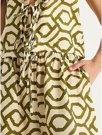 Conjunto de duas peças de blusa com detalhe atado e estampado de viscose lucci