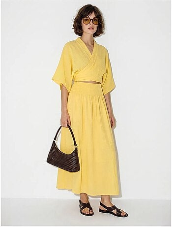 Conjunto de duas peças de blusa e saia midi de algodão lucci
