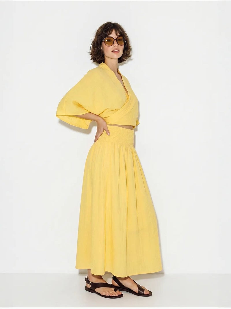 Conjunto de duas peças de blusa e saia midi de algodão lucci Amarelo-limão - Kiabi
