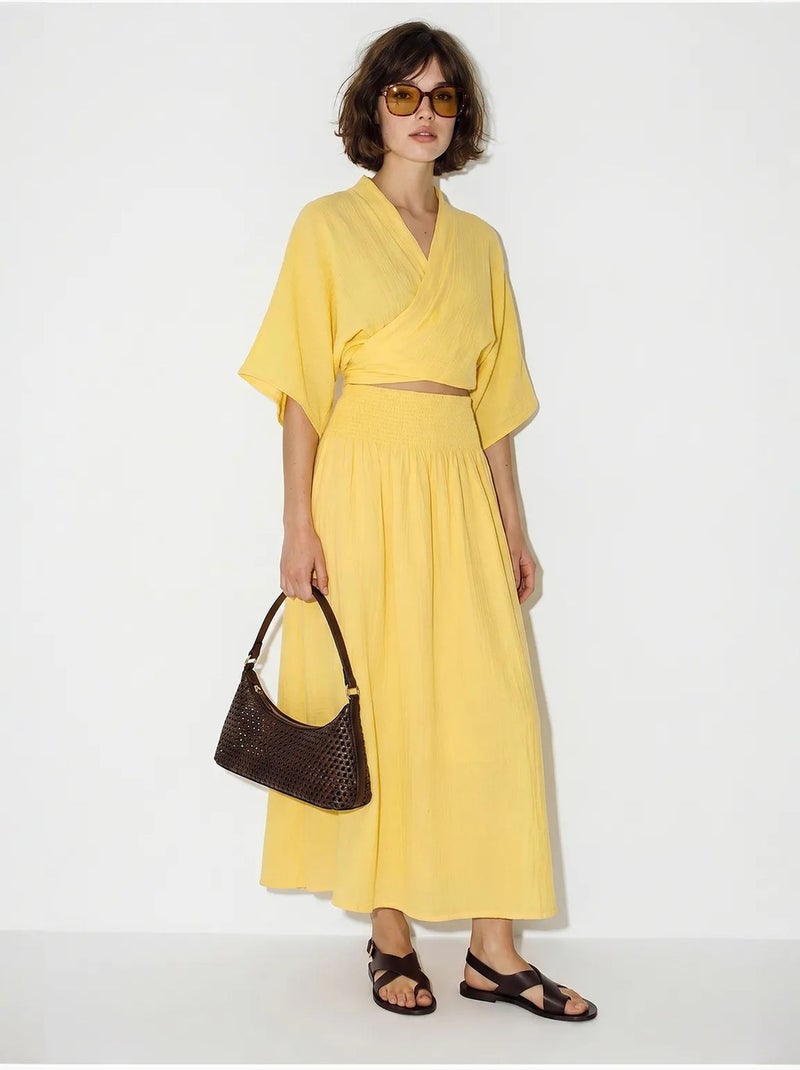 Conjunto de duas peças de blusa e saia midi de algodão lucci Amarelo-limão - Kiabi