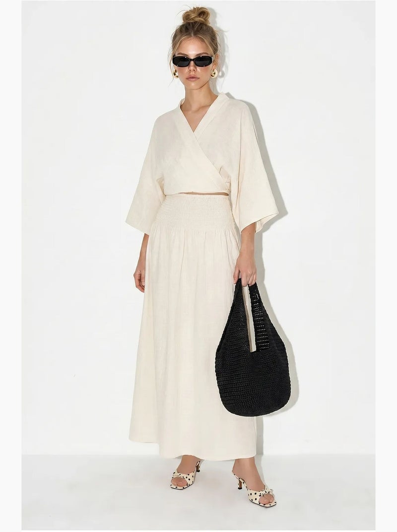 Conjunto de duas peças de blusa e saia midi de algodão lucci Bege natural - Kiabi