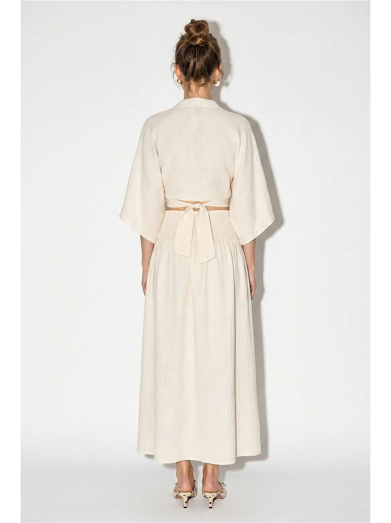 Conjunto de duas peças de blusa e saia midi de algodão lucci Bege natural - Kiabi