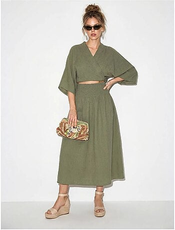 Conjunto de duas peças de blusa e saia midi de algodão lucci