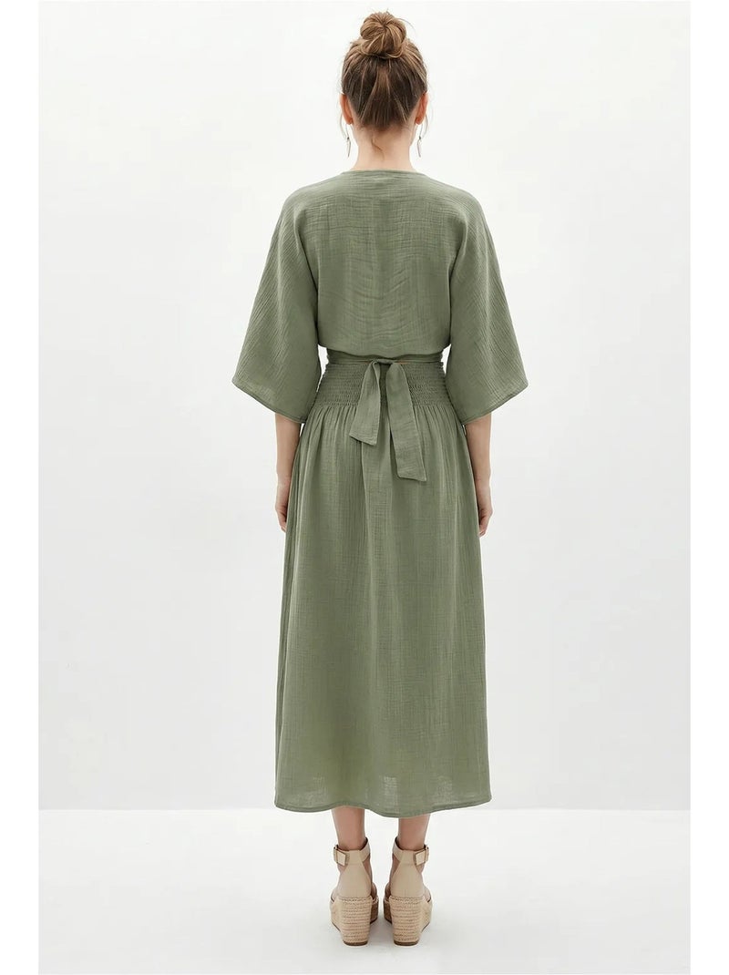 Conjunto de duas peças de blusa e saia midi de algodão lucci Cáqui - Kiabi