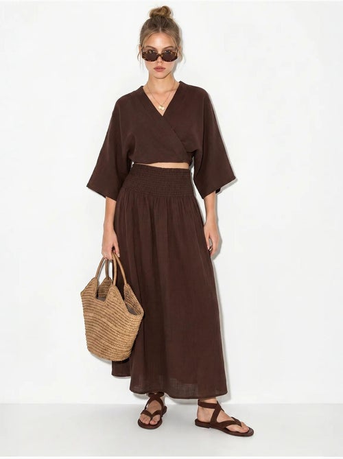 Conjunto de duas peças de blusa e saia midi de algodão lucci - Kiabi