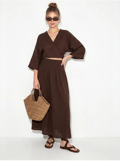 Conjunto de duas peças de blusa e saia midi de algodão lucci - Kiabi