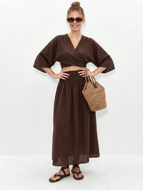 Conjunto de duas peças de blusa e saia midi de algodão lucci - Kiabi