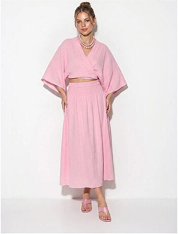 Conjunto de duas peças de blusa e saia midi de algodão lucci