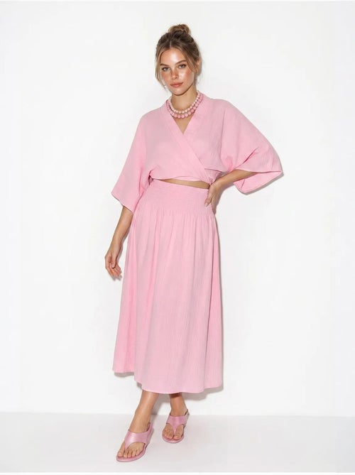 Conjunto de duas peças de blusa e saia midi de algodão lucci - Kiabi