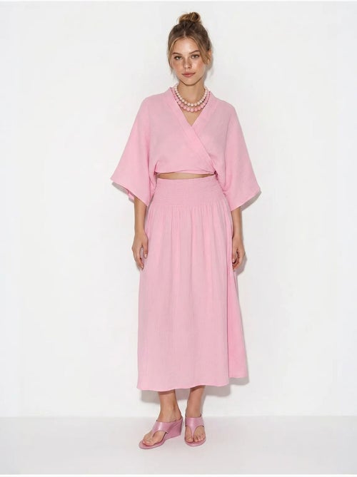 Conjunto de duas peças de blusa e saia midi de algodão lucci - Kiabi