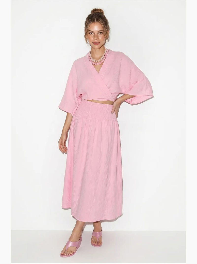 Conjunto de duas peças de blusa e saia midi de algodão lucci Rosa - Kiabi