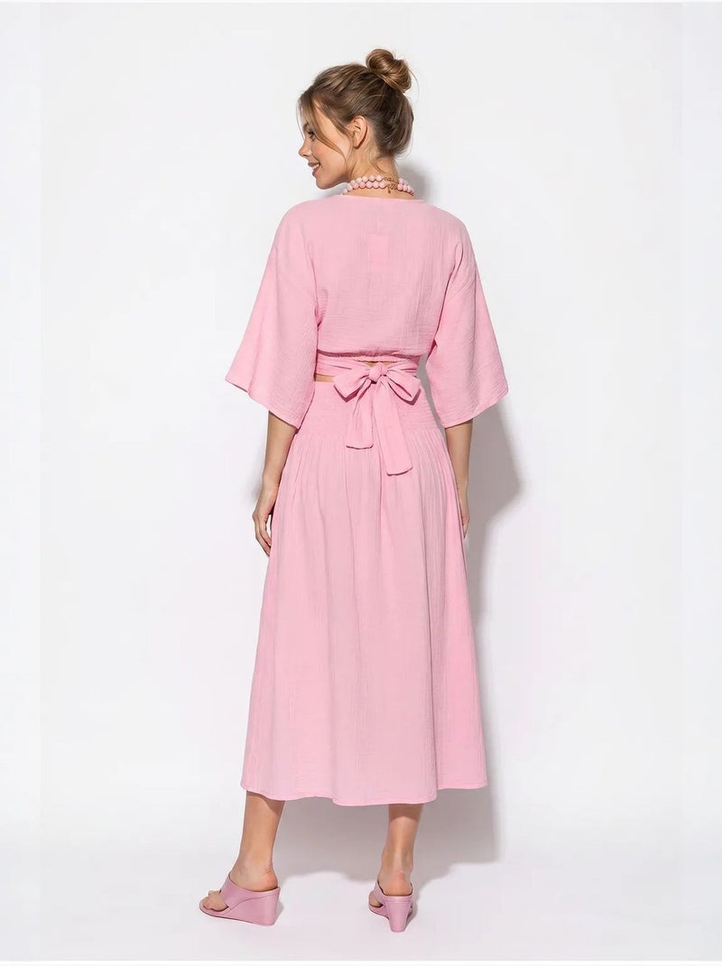 Conjunto de duas peças de blusa e saia midi de algodão lucci Rosa - Kiabi