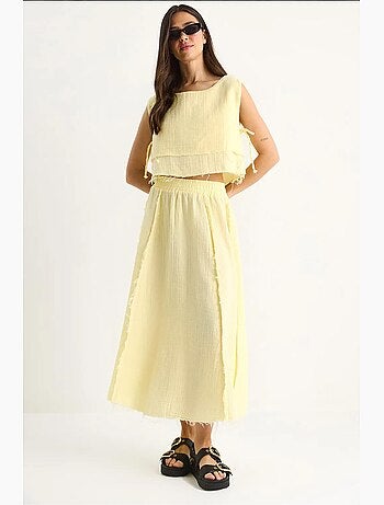 Conjunto de duas peças de blusa e saia texturizadas em musselina lucci