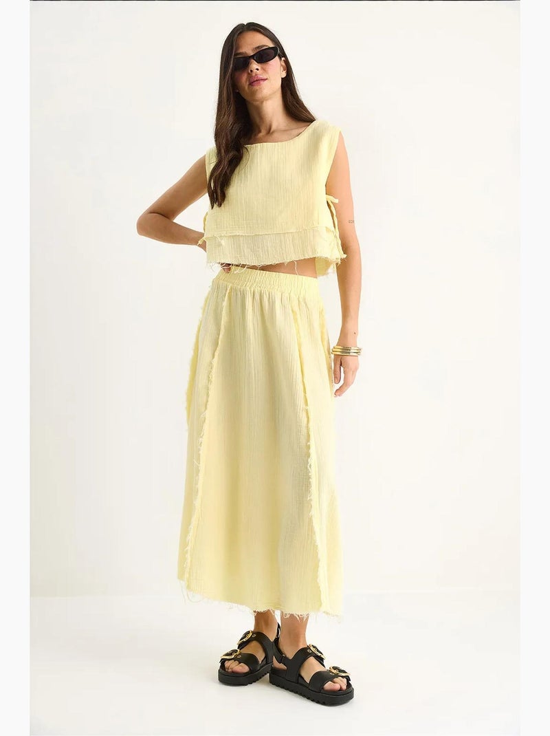 Conjunto de duas peças de blusa e saia texturizadas em musselina lucci Amarelo-limão - Kiabi