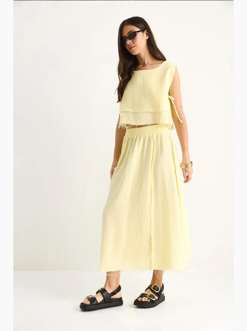 Conjunto de duas peças de blusa e saia texturizadas em musselina lucci Amarelo-limão - Kiabi