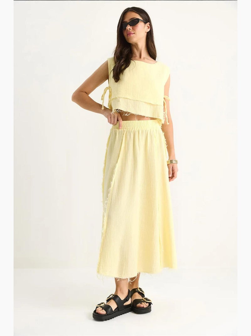 Conjunto de duas peças de blusa e saia texturizadas em musselina lucci Amarelo-limão - Kiabi