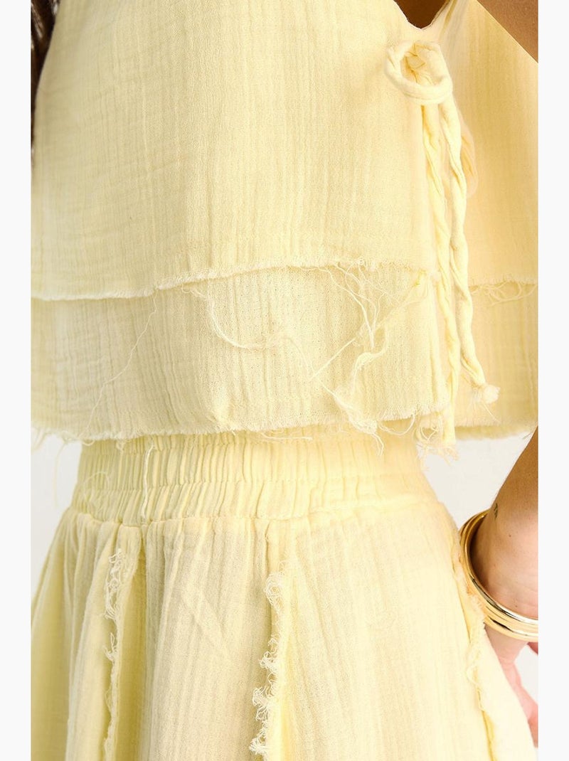 Conjunto de duas peças de blusa e saia texturizadas em musselina lucci Amarelo-limão - Kiabi