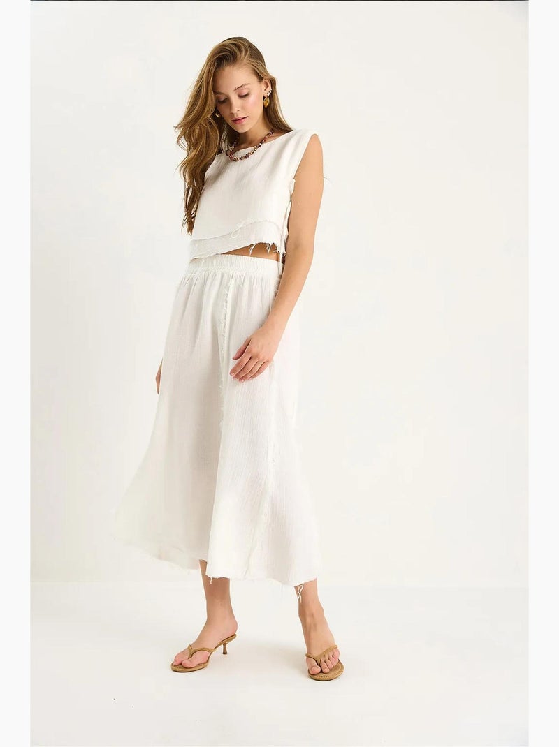 Conjunto de duas peças de blusa e saia texturizadas em musselina lucci Marfim - Kiabi