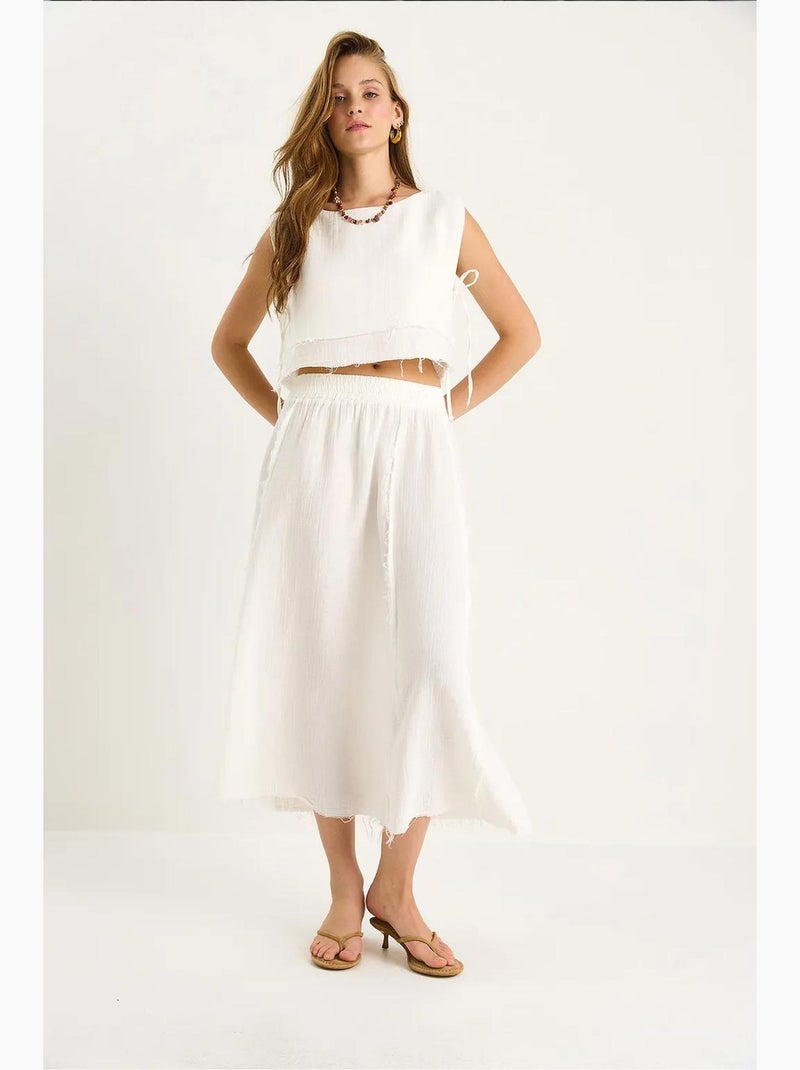 Conjunto de duas peças de blusa e saia texturizadas em musselina lucci Marfim - Kiabi