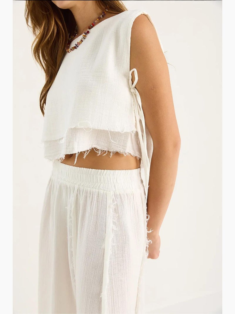 Conjunto de duas peças de blusa e saia texturizadas em musselina lucci Marfim - Kiabi