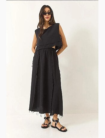 Conjunto de duas peças de blusa e saia texturizadas em musselina lucci
