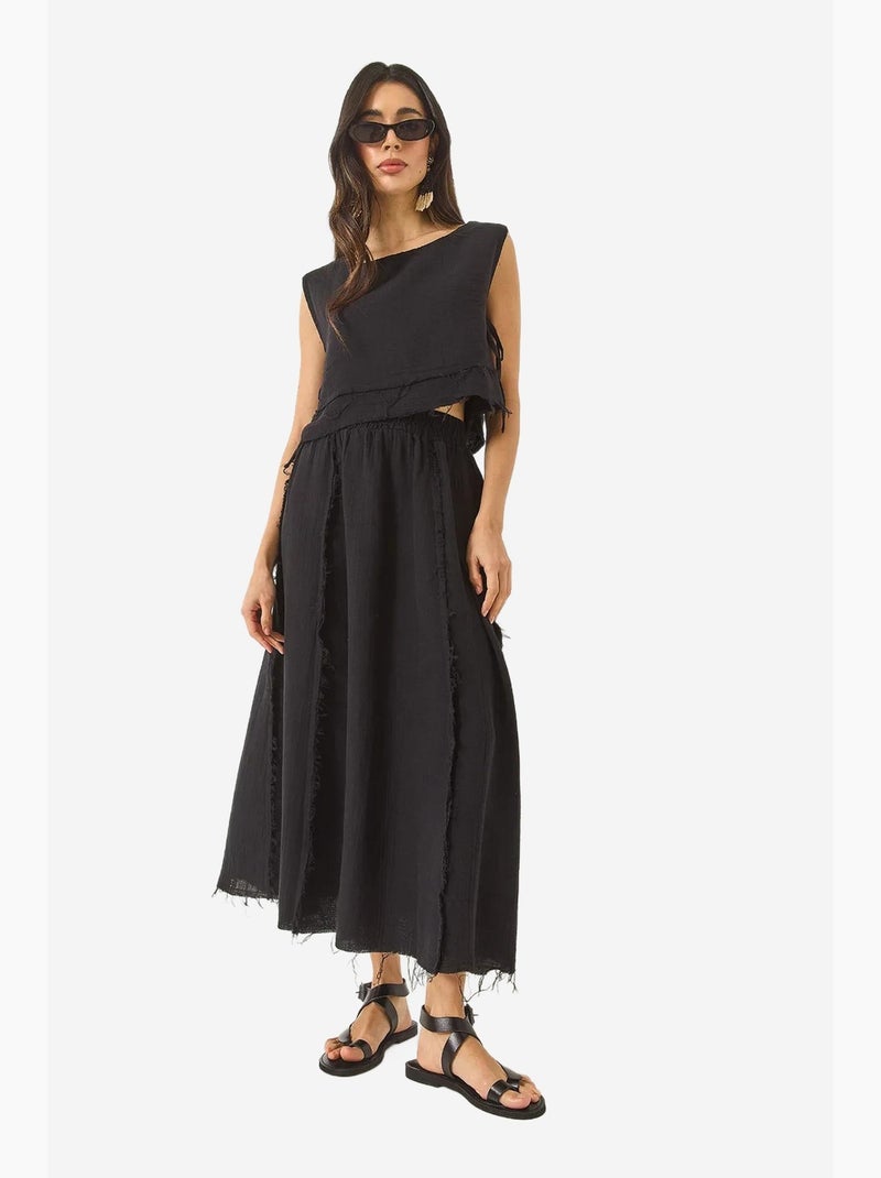 Conjunto de duas peças de blusa e saia texturizadas em musselina lucci Preto - Kiabi