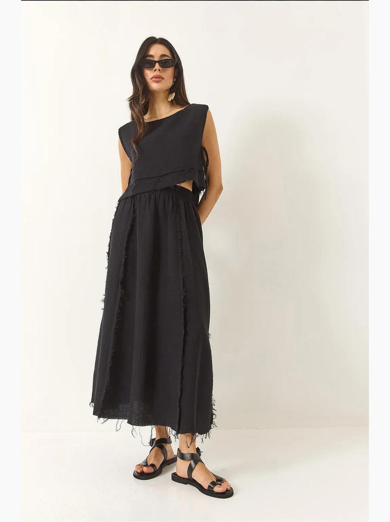Conjunto de duas peças de blusa e saia texturizadas em musselina lucci Preto - Kiabi