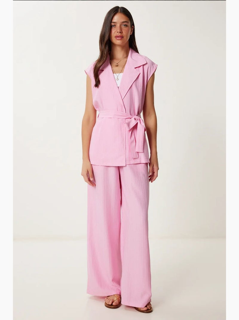 Conjunto de duas peças de cintura subida com colarinho de camisa e calças de perna larga istanbul Rosa-claro - Kiabi