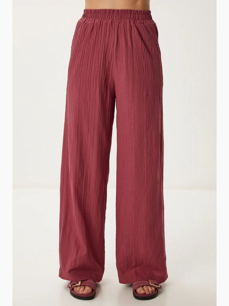 Conjunto de duas peças de cintura subida com colarinho de camisa e calças de perna larga istanbul Vermelho caxemira - Kiabi