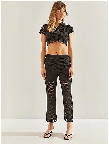 Conjunto de duas peças de malha cropped de manga curta lucci