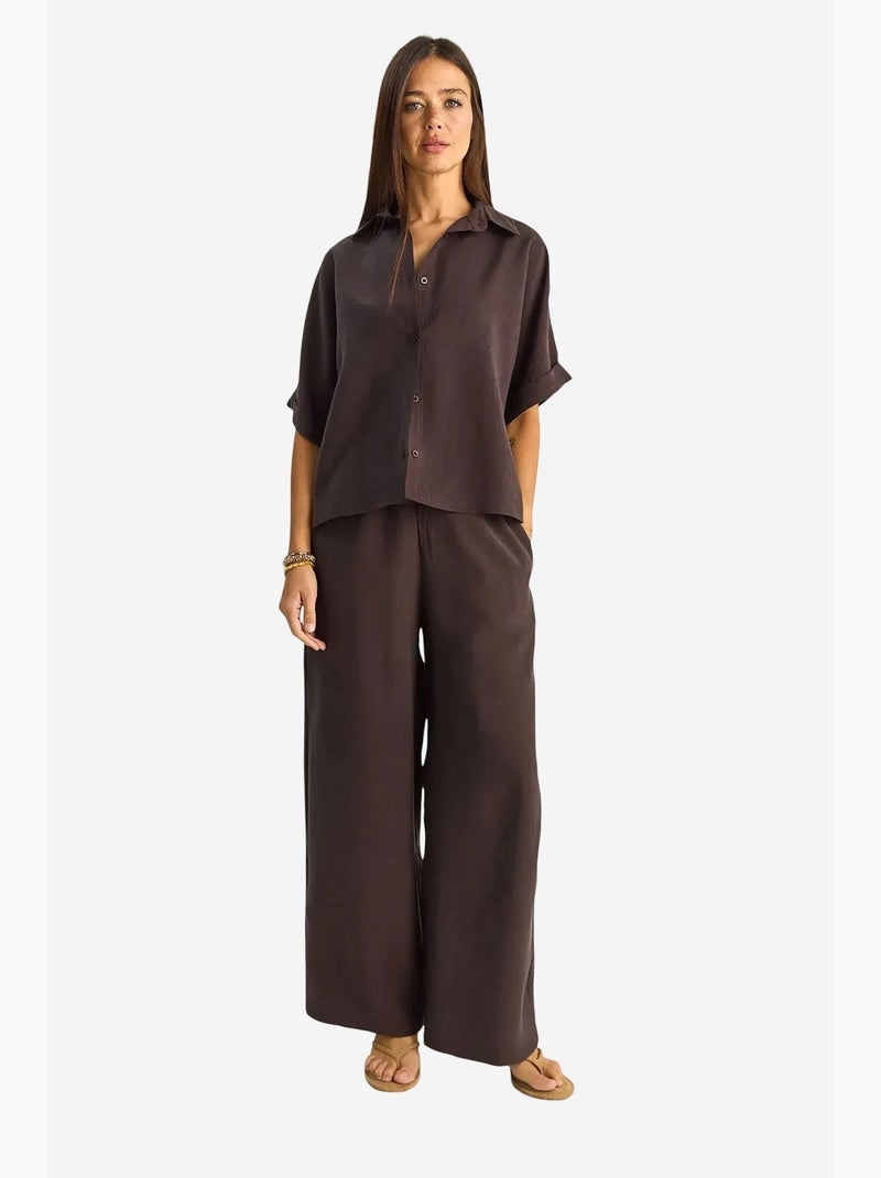 Conjunto de duas peças de perna larga de cintura subida com colarinho de camisa lucci Castanho-escuro - Kiabi