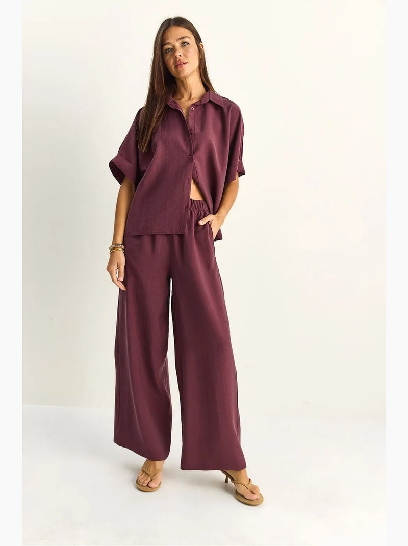 Conjunto de duas peças de perna larga de cintura subida com colarinho de camisa lucci Malva - Kiabi