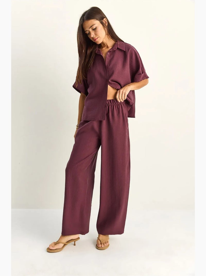 Conjunto de duas peças de perna larga de cintura subida com colarinho de camisa lucci Malva - Kiabi