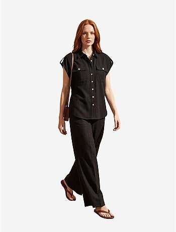 Conjunto de duas peças de perna larga de cintura subida com colarinho de camisa my fashion