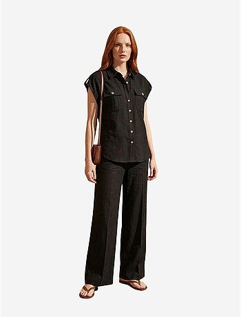 Conjunto de duas peças de perna larga de cintura subida com colarinho de camisa my fashion