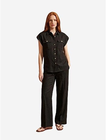Conjunto de duas peças de perna larga de cintura subida com colarinho de camisa my fashion