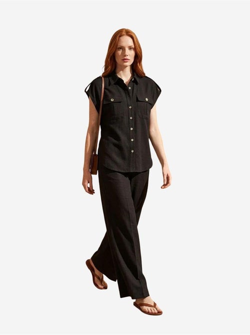 Conjunto de duas peças de perna larga de cintura subida com colarinho de camisa my fashion - Kiabi Conjunto de duas peças de perna larga de cintura subida com colarinho de camisa my fashion - Kiabi