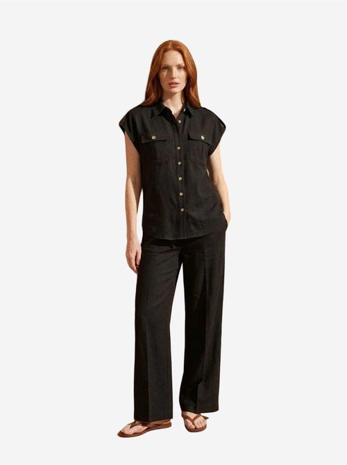 Conjunto de duas peças de perna larga de cintura subida com colarinho de camisa my fashion - Kiabi Conjunto de duas peças de perna larga de cintura subida com colarinho de camisa my fashion - Kiabi