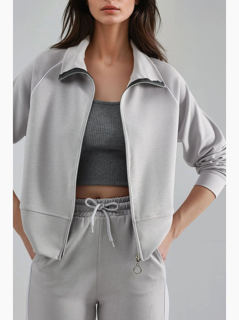 Conjunto de duas peças de sweatshirt com fecho e calças modal touch hiccup Cinza claro - Kiabi