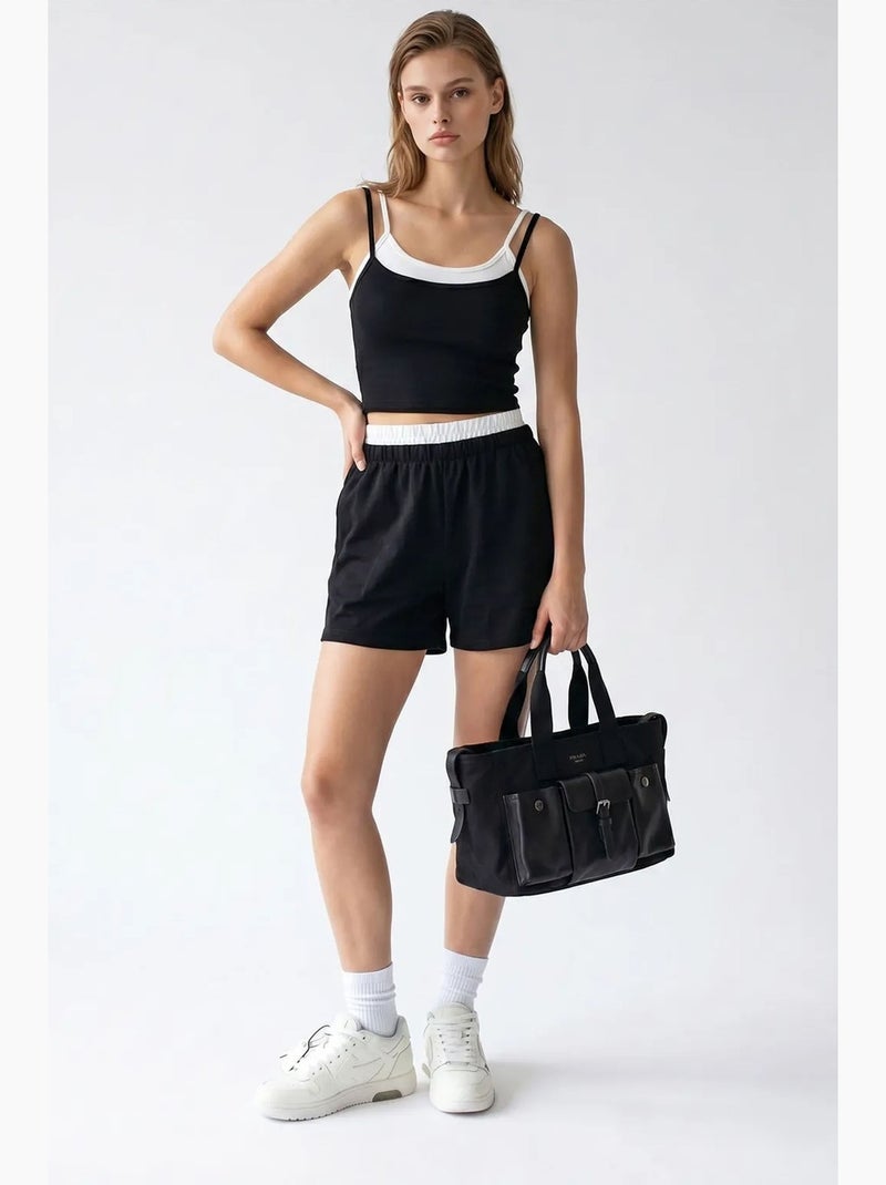 Conjunto de duas peças de t-shirt cropped e shorts mixray Preto - Kiabi