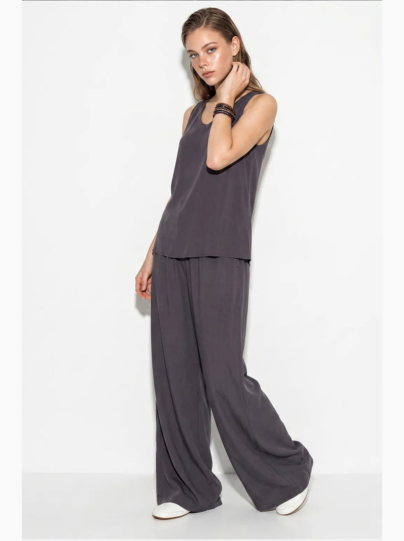 Conjunto de duas peças em algodão com blusa de decote em v e calças lucci Cinza escuro - Kiabi