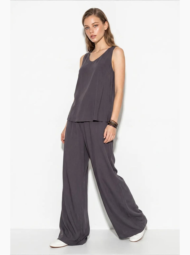 Conjunto de duas peças em algodão com blusa de decote em v e calças lucci Cinza escuro - Kiabi