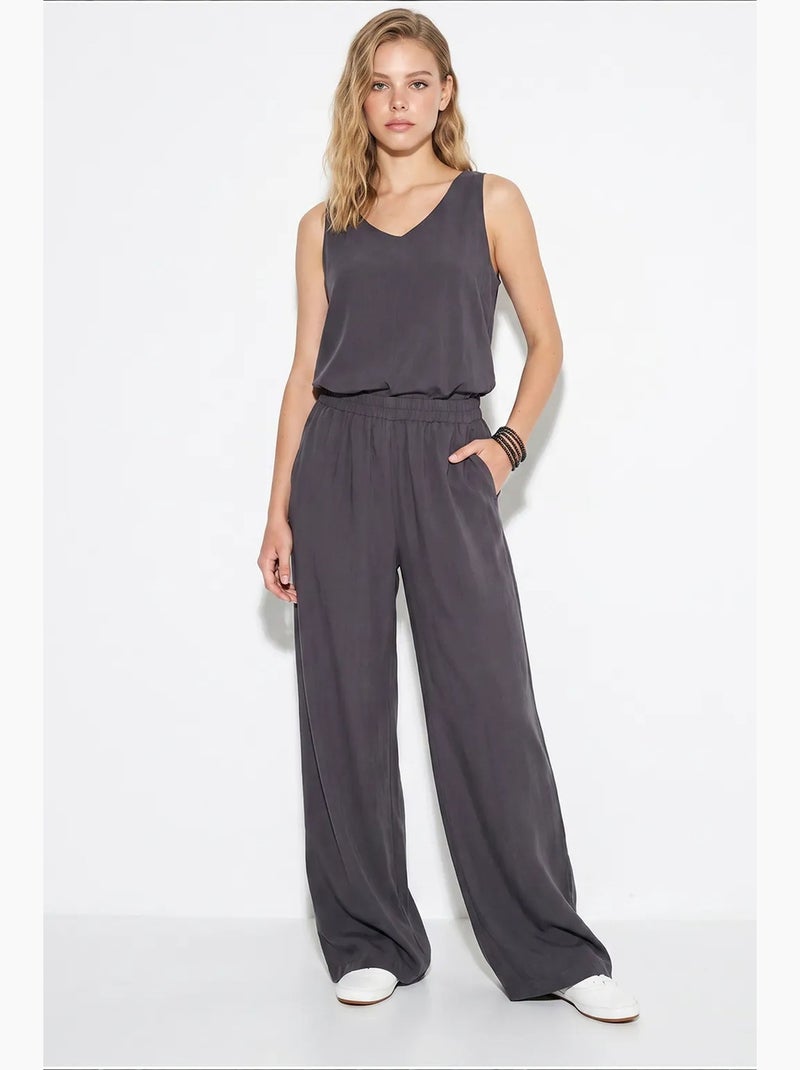 Conjunto de duas peças em algodão com blusa de decote em v e calças lucci Cinza escuro - Kiabi