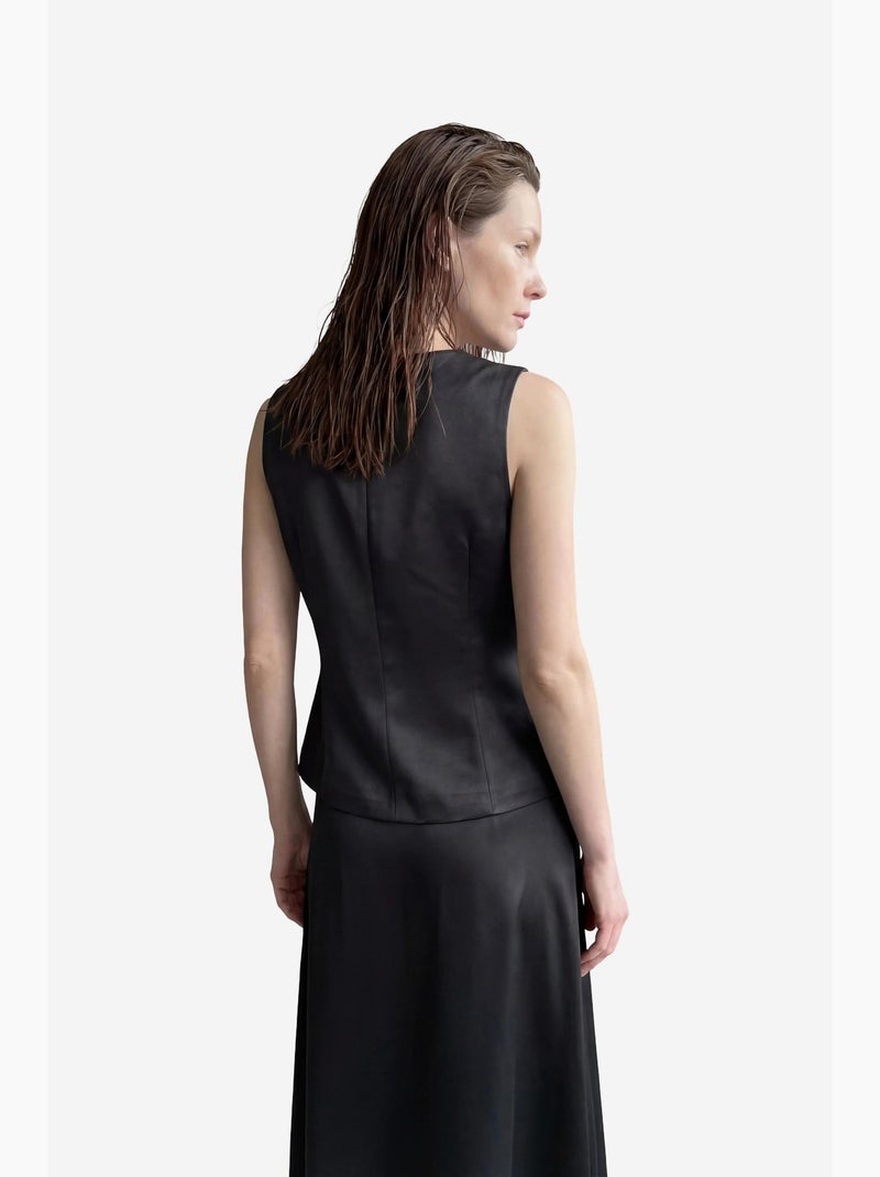 Conjunto de duas peças em cetim com colete de decote em v e saia maxi my fashion Preto - Kiabi