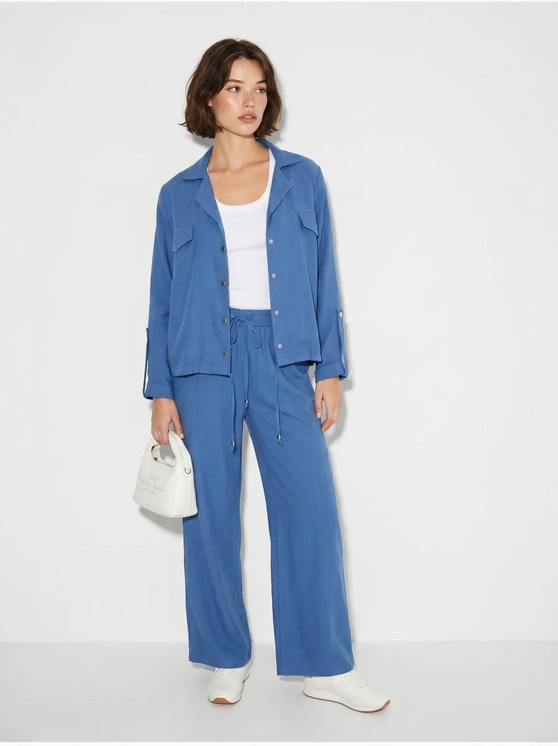 Conjunto de duas peças em crepe com blusa e calças de perna larga lucci Azul - Kiabi