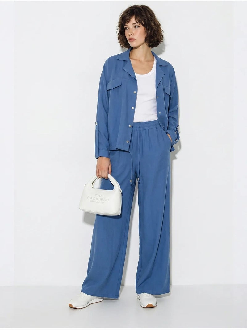 Conjunto de duas peças em crepe com blusa e calças de perna larga lucci Azul - Kiabi