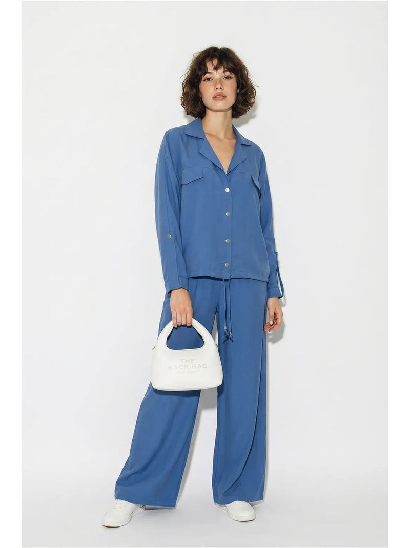 Conjunto de duas peças em crepe com blusa e calças de perna larga lucci Azul - Kiabi