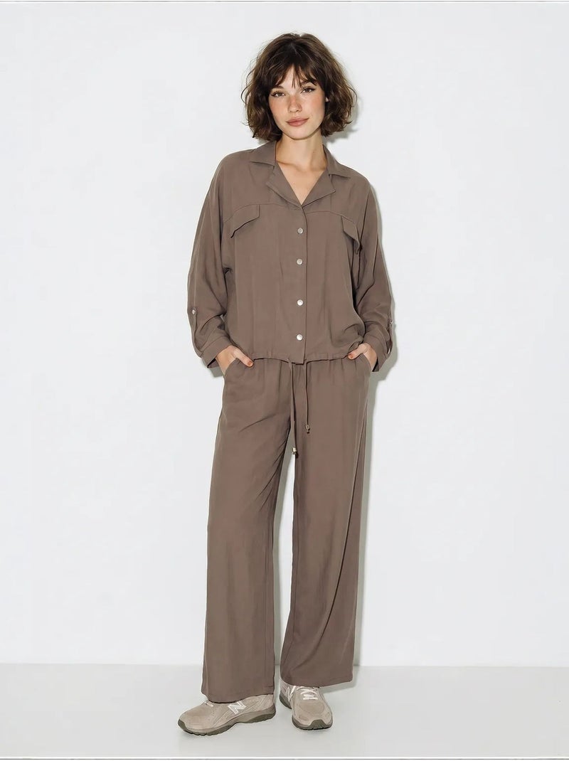 Conjunto de duas peças em crepe com blusa e calças de perna larga lucci Toupe - Kiabi