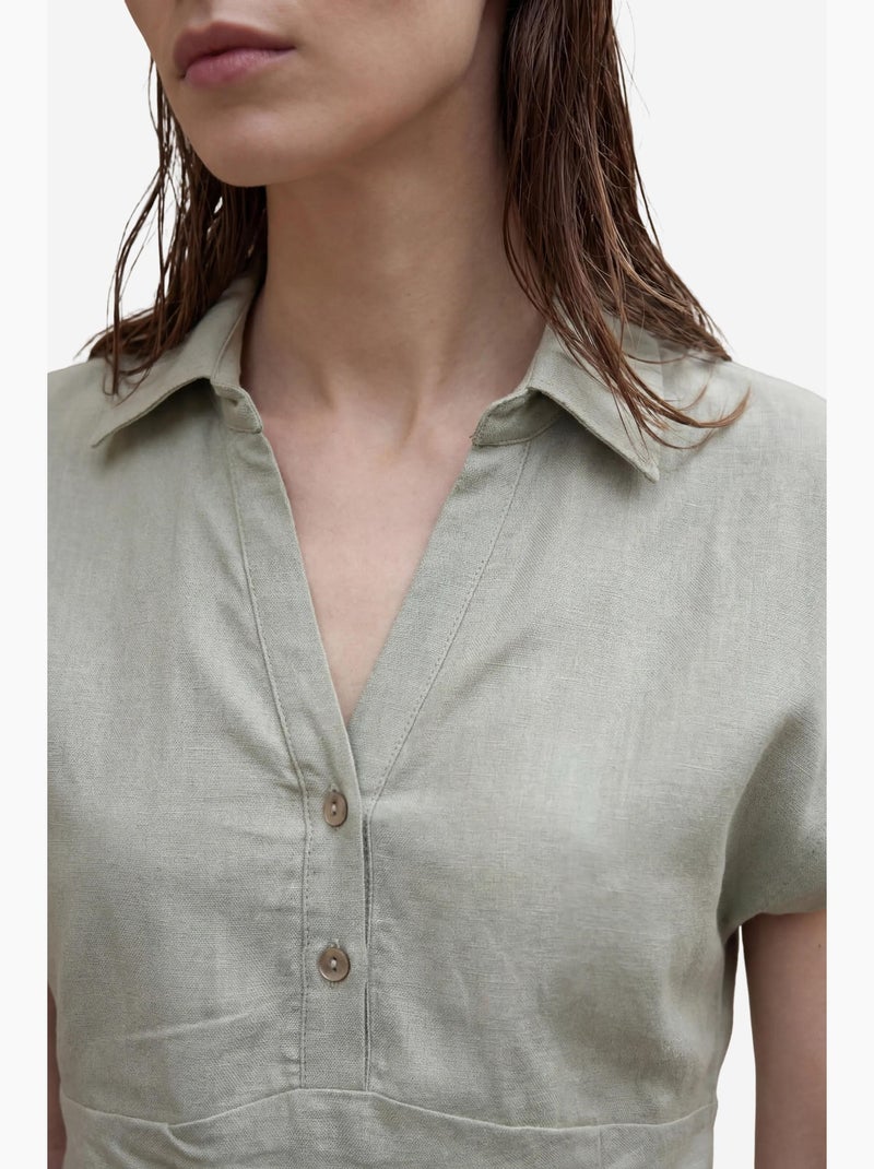Conjunto de duas peças em linho misto com cintura subida e gola de camisa. My fashion Verde pastel - Kiabi