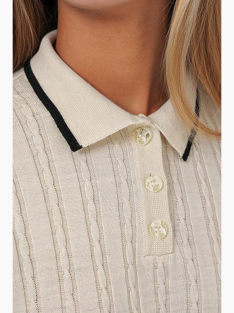 Conjunto de duas peças em malha com camisola e saia de gola polo bdart Creme - Kiabi